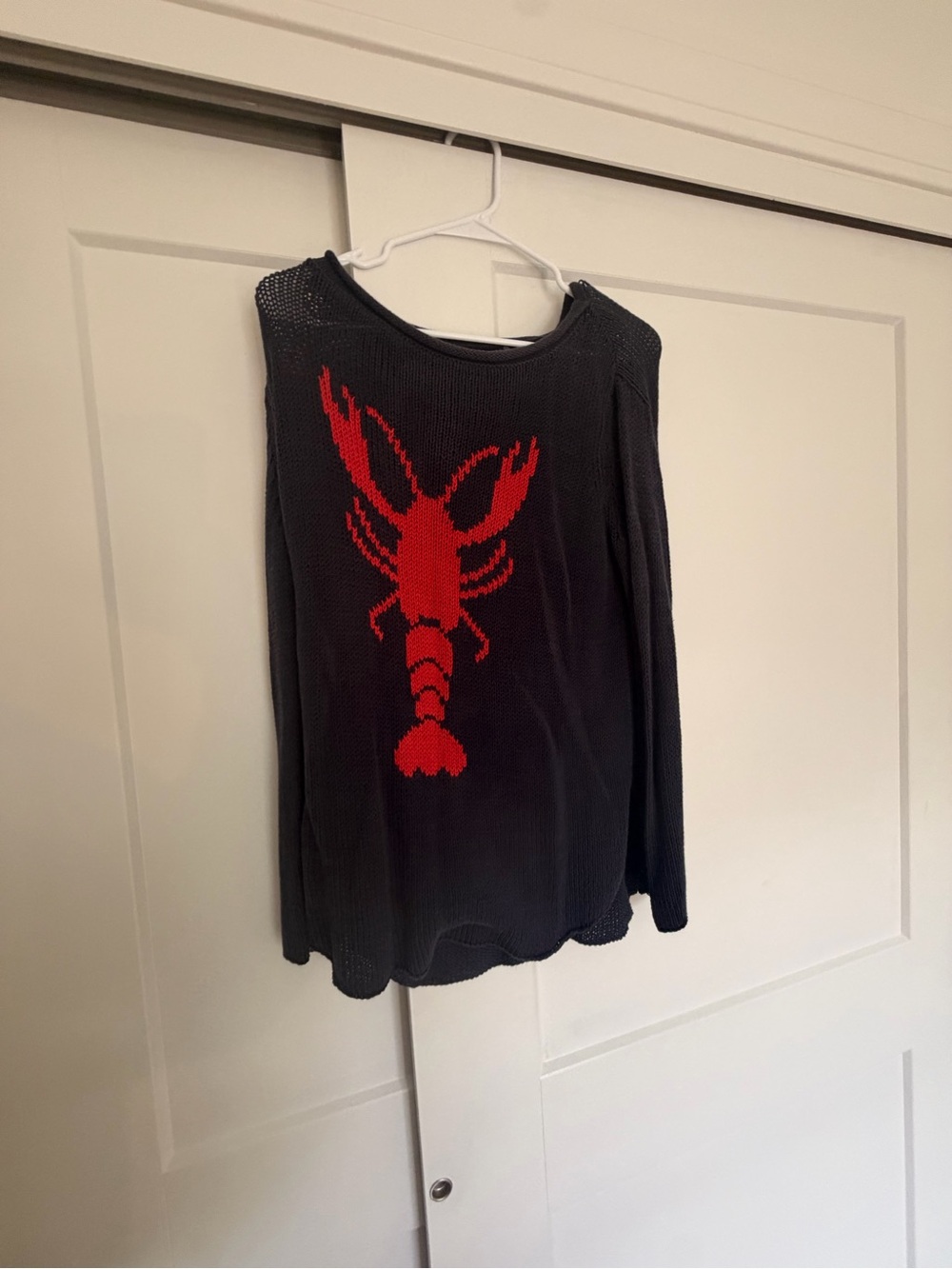 Anthropologie Black Sweater with Red Lobster Motif